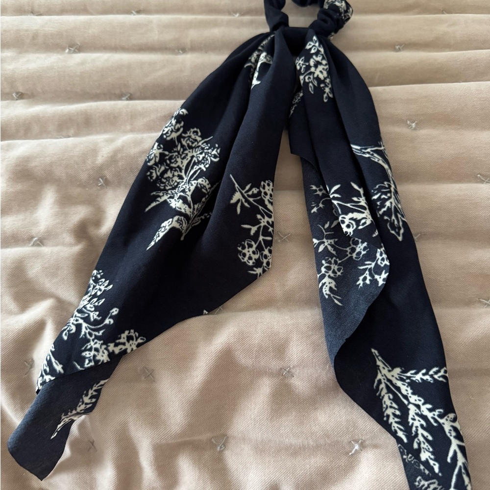Stylish Navy Blue and White Floral Scarf